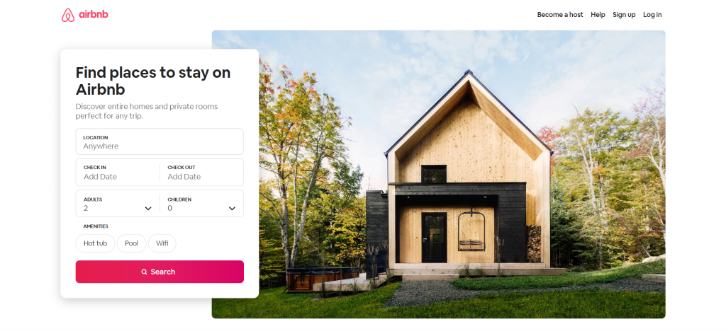 Airbnb's website homepage