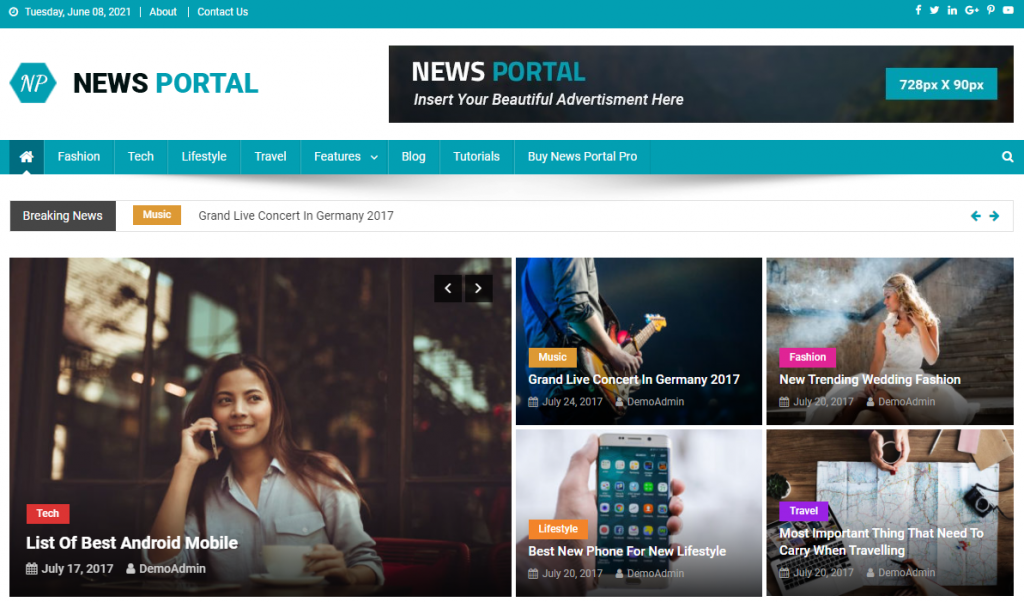 A demo of the News Portal theme