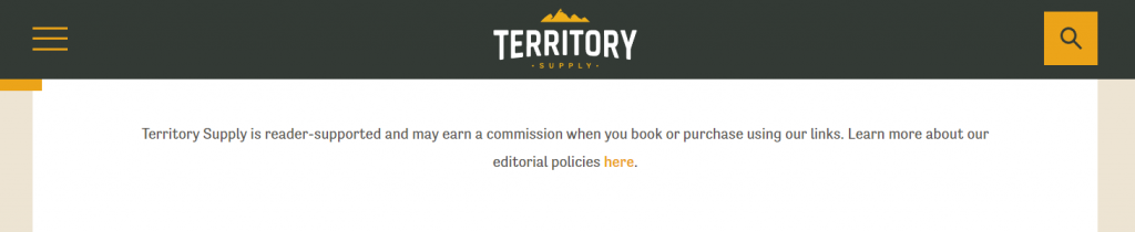 Territory Supply's affiliate disclosure on top of a post with affiliate links.