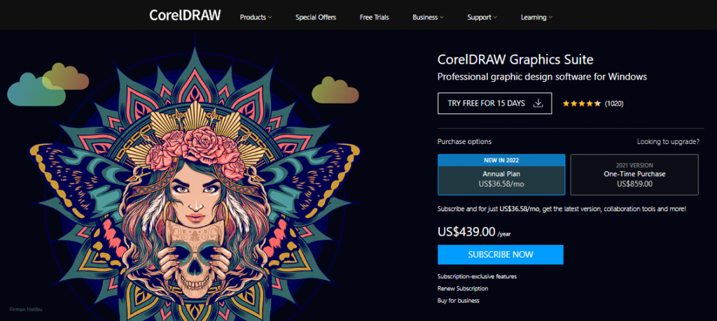 CorelDRAW Graphics Suite page on the CorelDRAW website