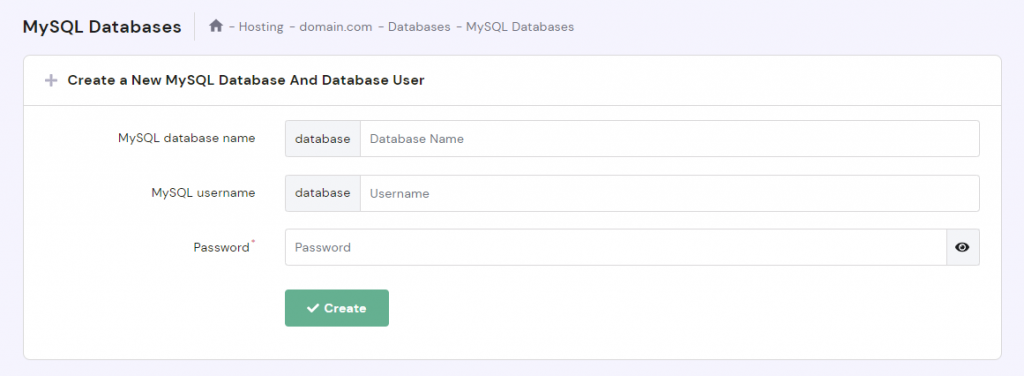 Creating a new WordPress MySQL database in Hostinger
