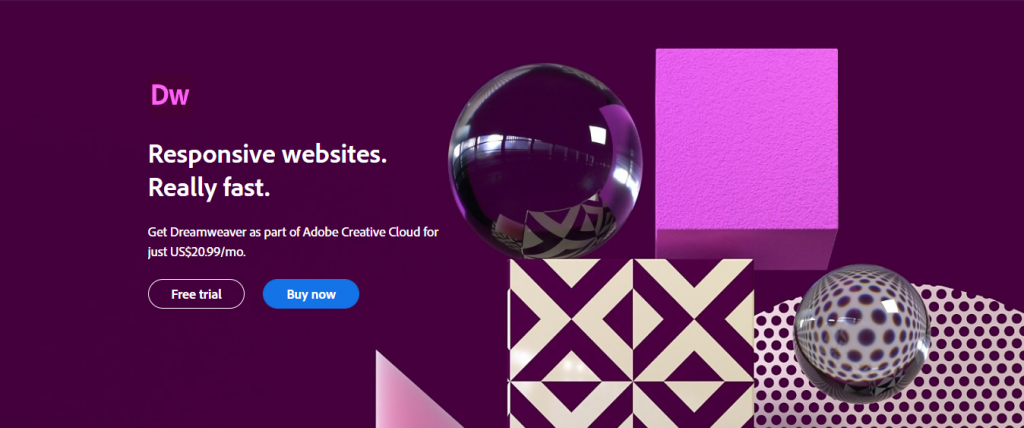 Dreamweaver page on the Adobe website