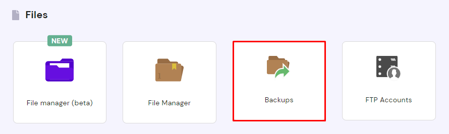 Hostinger's backup feature is accessible via the Files section of the hPanel dashboard