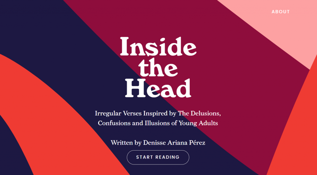 A screenshot of the Inside the Head website with a deep purple, orange, red, and pink color scheme