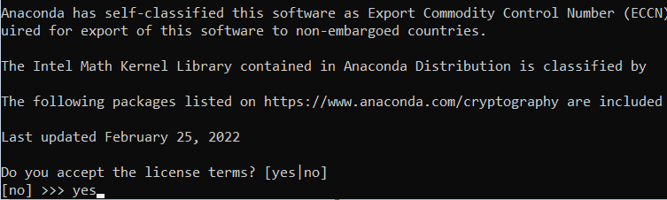 Anaconda installer window showcasing license agreements that need to be accepted to proceed with the Anaconda installation