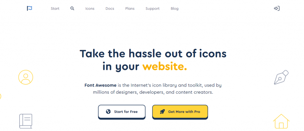 The homepage of Font Awesome
