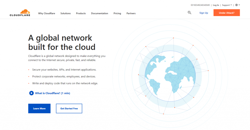 Cloudflare CDN service website landing page