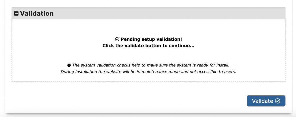 Pending setup validation during the Duplicator installation process
