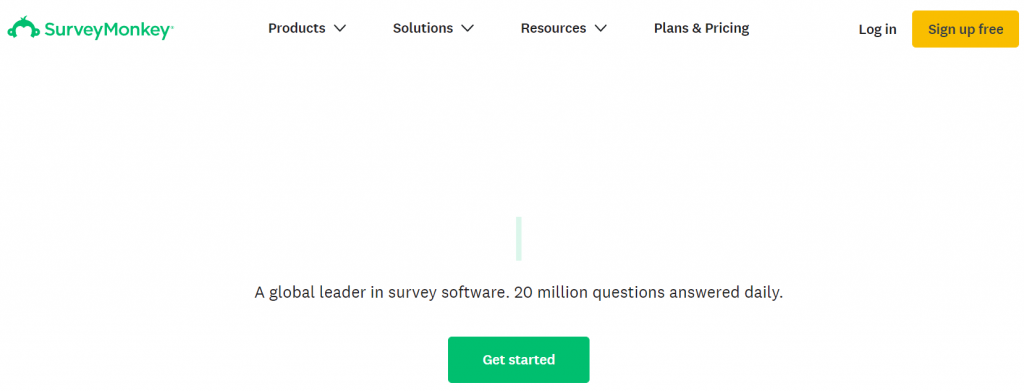 SurveyMonkey homepage with the highlighted Get started button