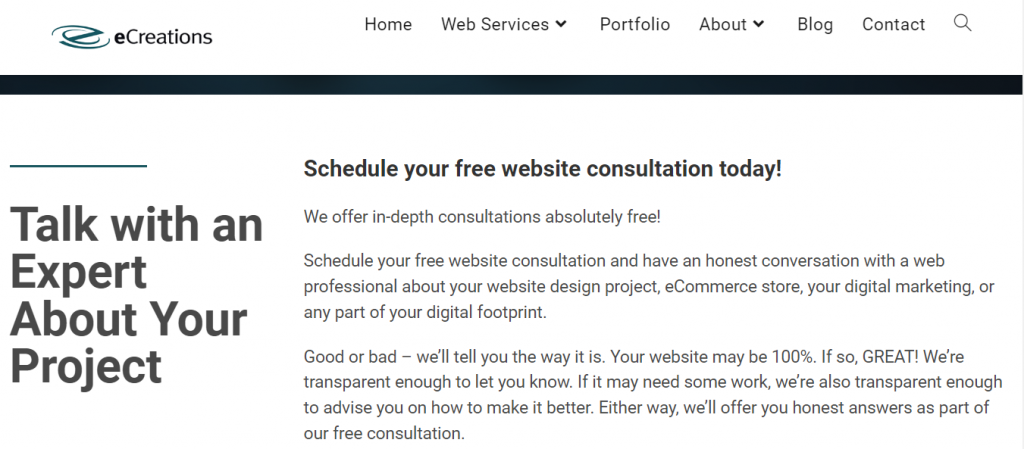 An example of scheduling a consultation on eCreations' website