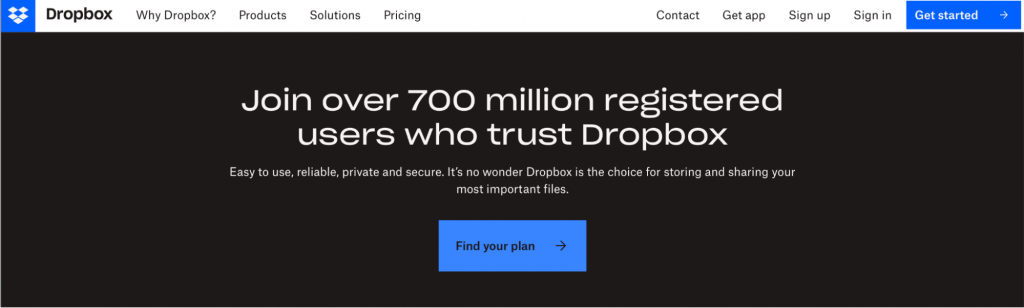 Dropbox website homepage
