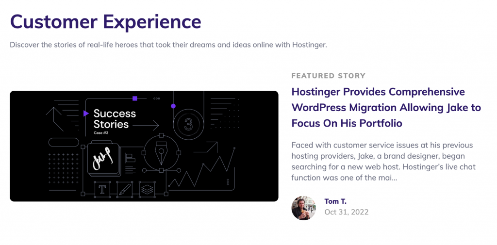 Hostinger's Customer Experience blog page
