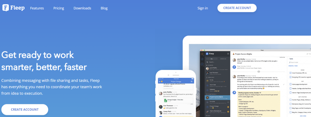 The homepage of Fleep, a Slack alternative with instant messaging and task management features