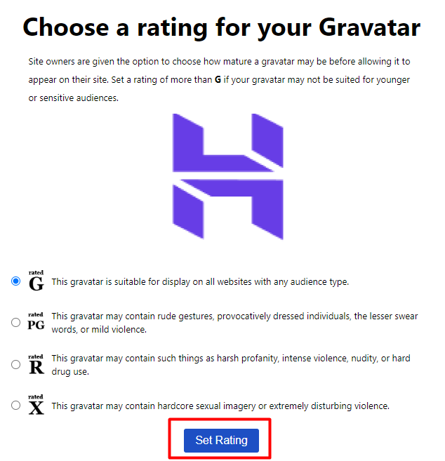 Select your image's rating on Gravatar