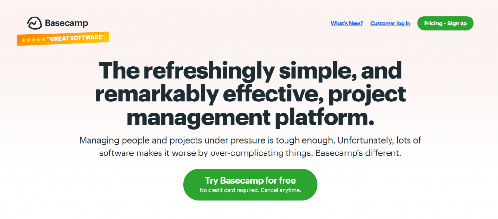 Basecamp's homepage
