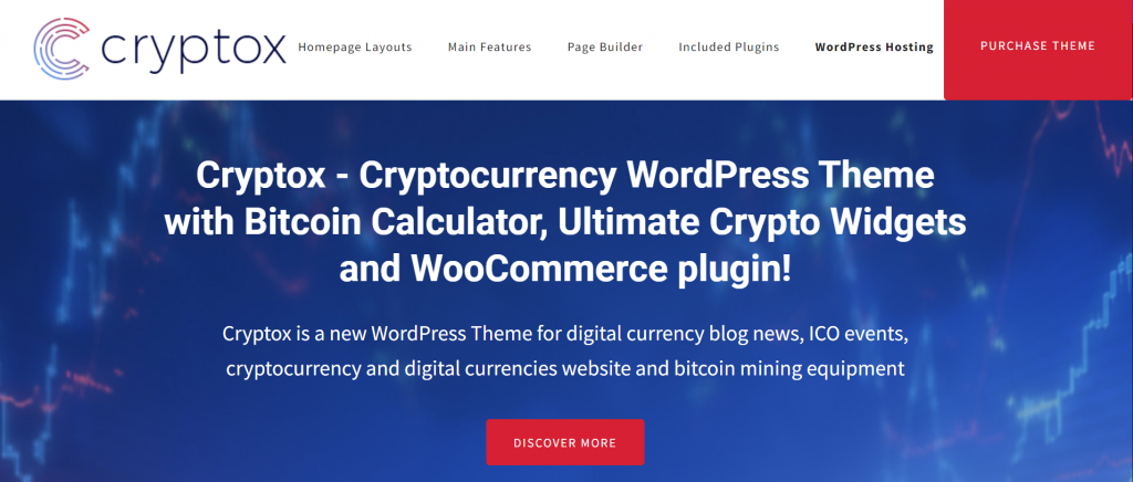 The preview page of Cryptox, a WordPress theme.