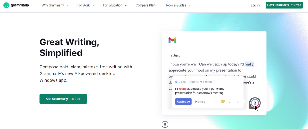 Grammarly's site homepage
