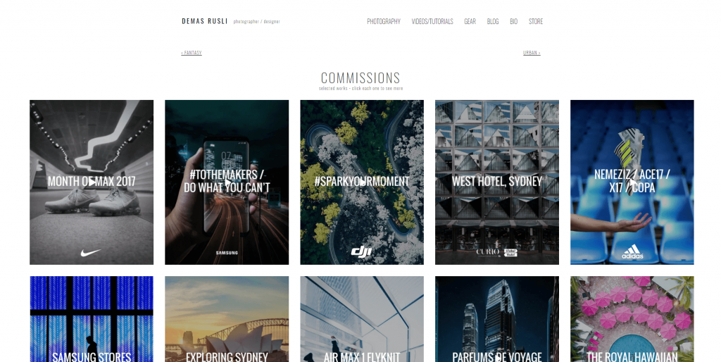 The grid layout in Demas Rusli's portfolio to showcase his projects
