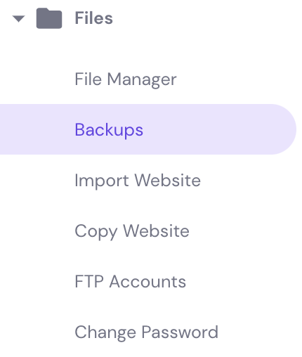 The Backups menu in hPanel

