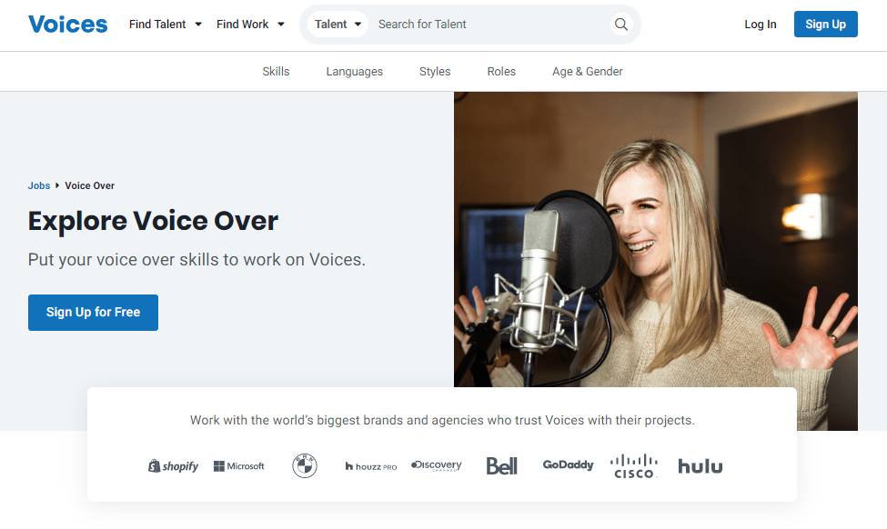The Voice Over page on the Voices website