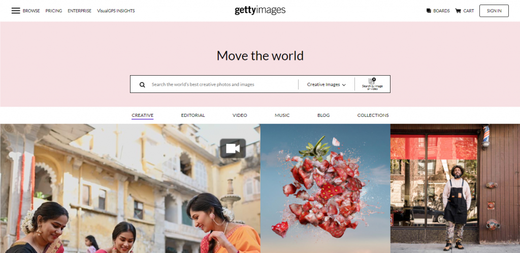 Getty Images website homepage