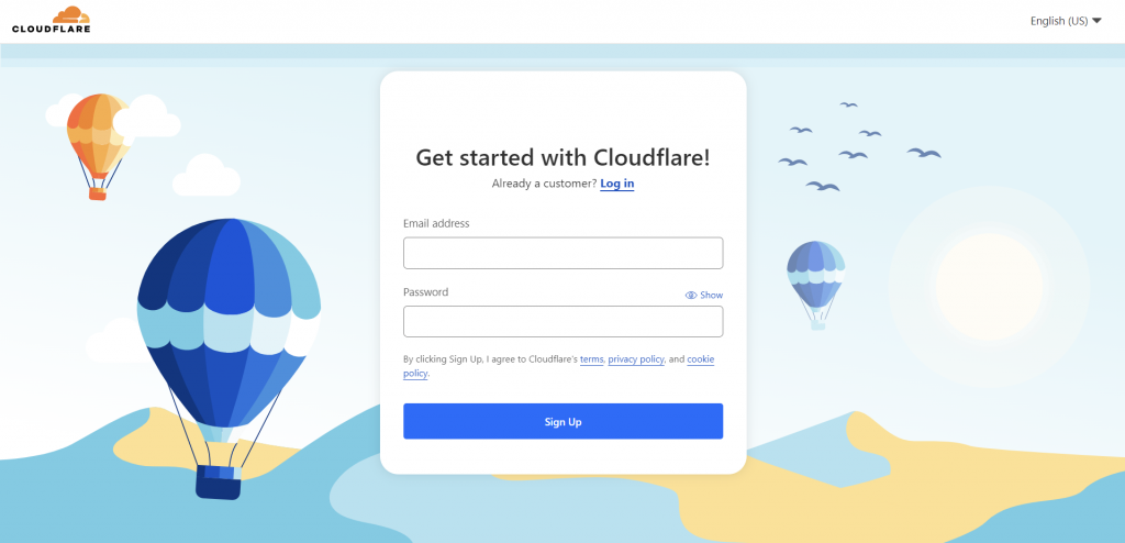 The Sign Up page on Cloudflare's website