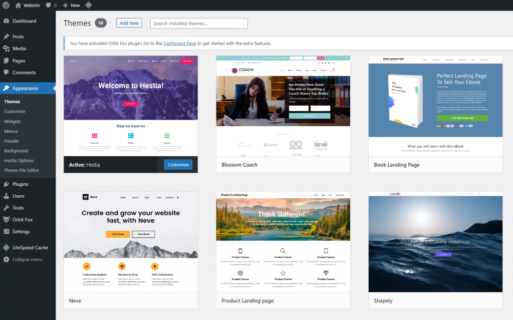 The Themes page on the WordPress dashboard
