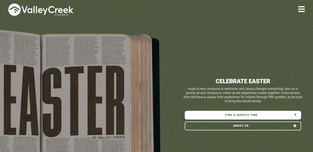 Homepage of Valley Creek Church's website