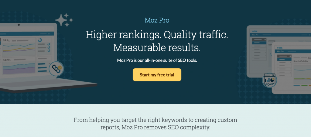 Homepage of Moz Pro SEO software tool