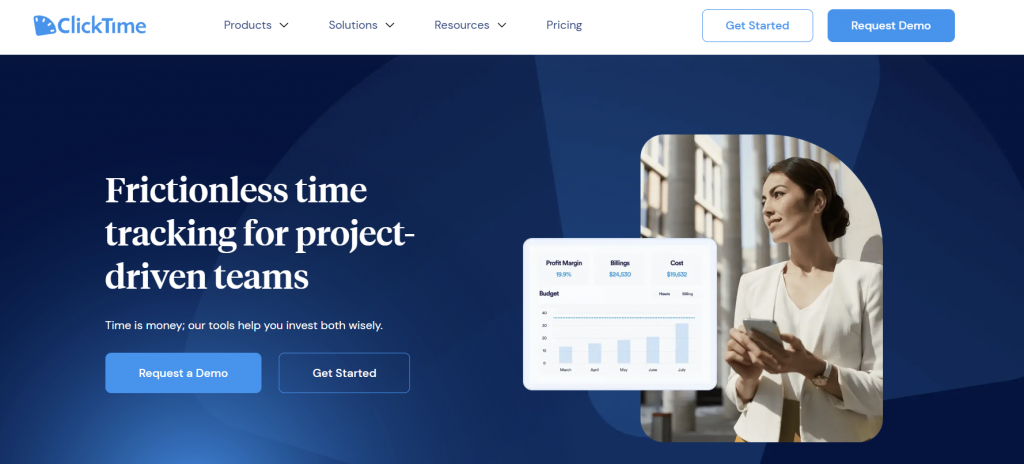 ClickTime's landing page