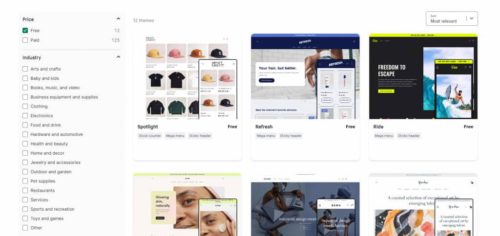 Free website themes in the Shopify Theme Store