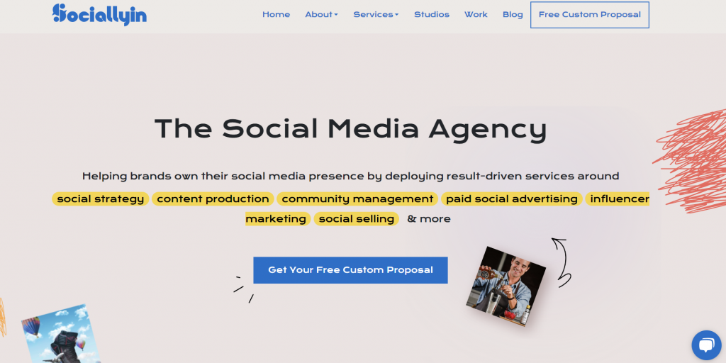 The homepage of Sociallyin creative agency