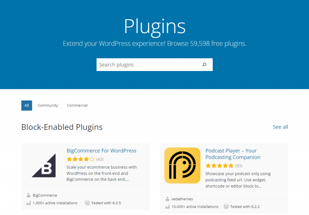 The official WordPress plugin directory, which has over 59,000 free plugins