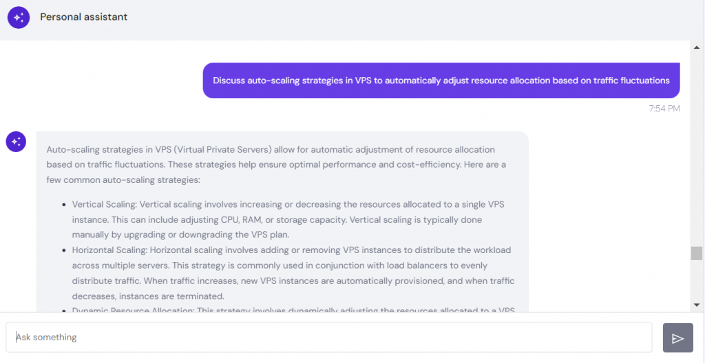 Hostinger AI Assistant provides auto-scaling strategies for VPS