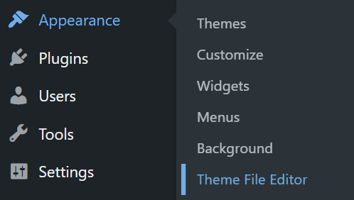 Selecting the Theme File Editor menu in the WordPress dashboard