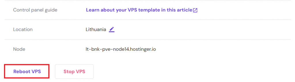 Rebooting VPS in the VPS dashboard of hPanel