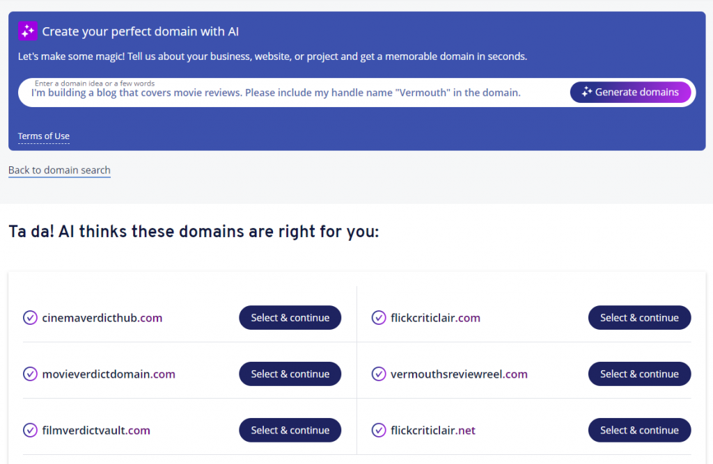 Finding domain name options in IONOS