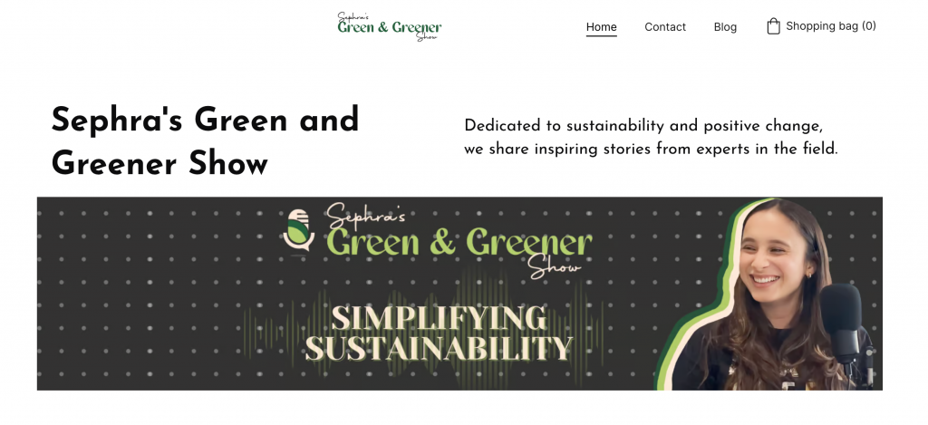 Green and greener Show website landing page