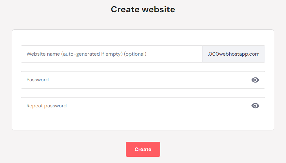 000Webhost's Create website form