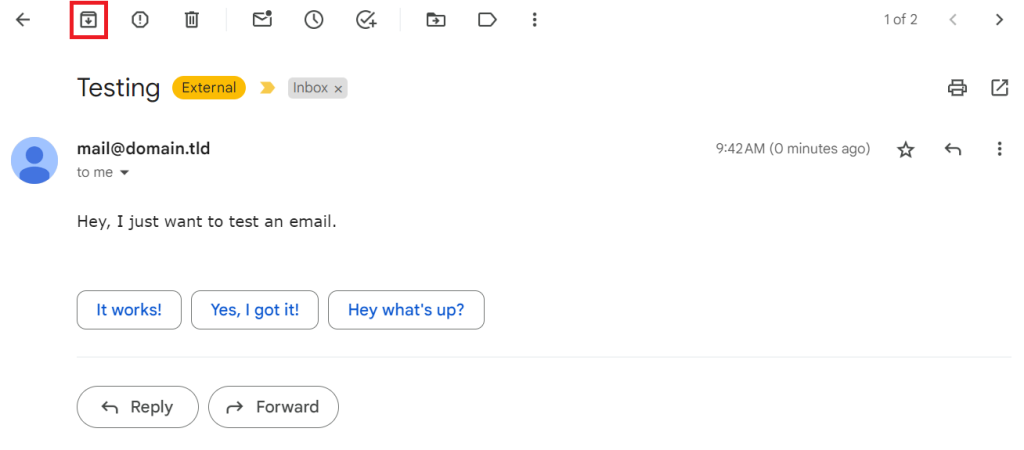 Archiving an email on Gmail
