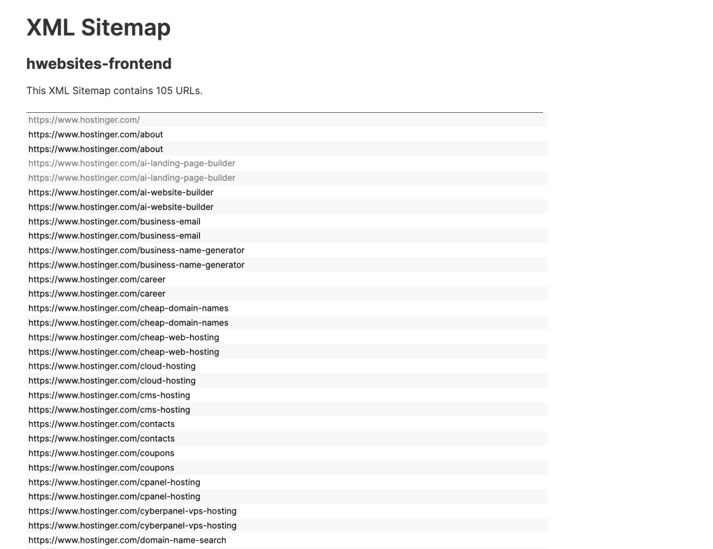 Hostinger XML sitemap from search bar