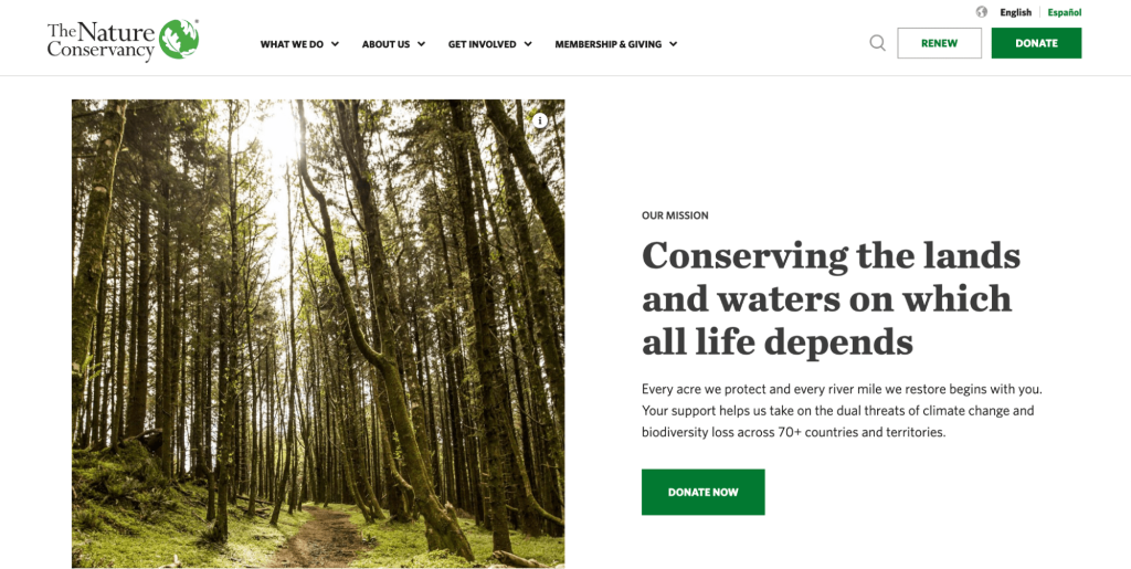 Donation page of The Nature Conservancy