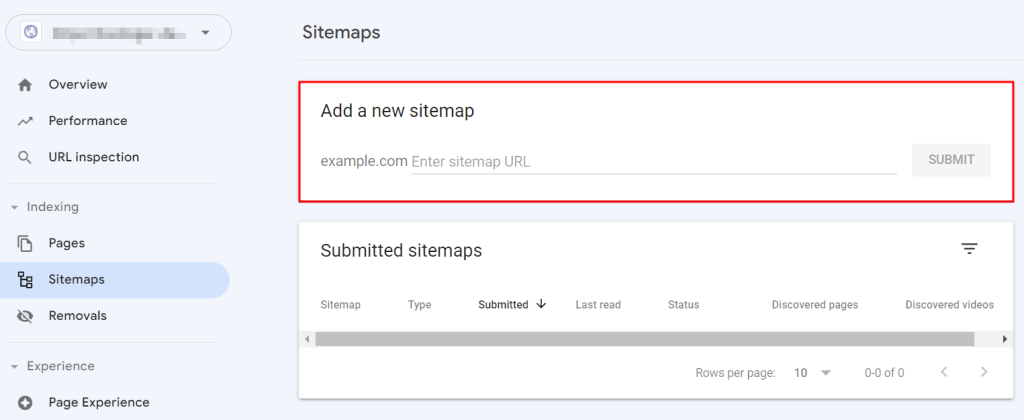 Google Search Console sitemaps add a new sitemap