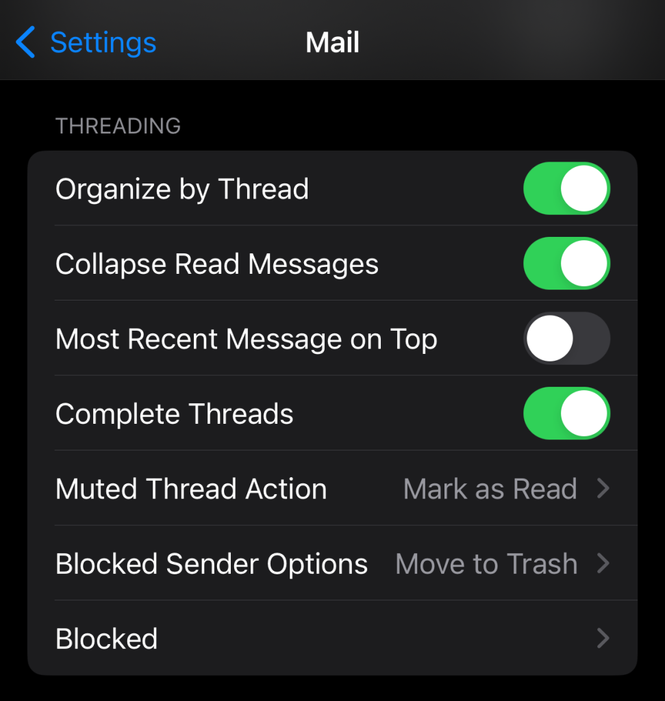 Mail settings in iOS