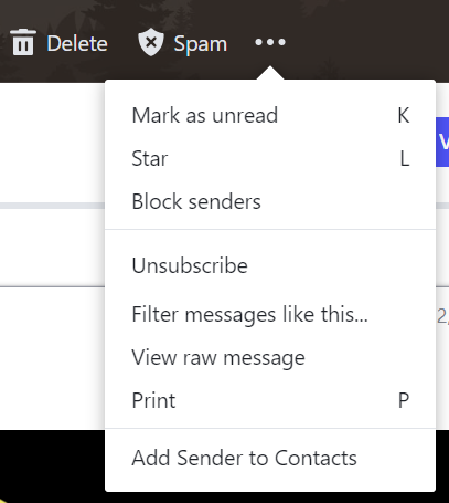 More settings in Yahoo, including the unsubscribe and block options