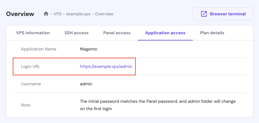 Accessing the Magento 2 login URL on hPanel